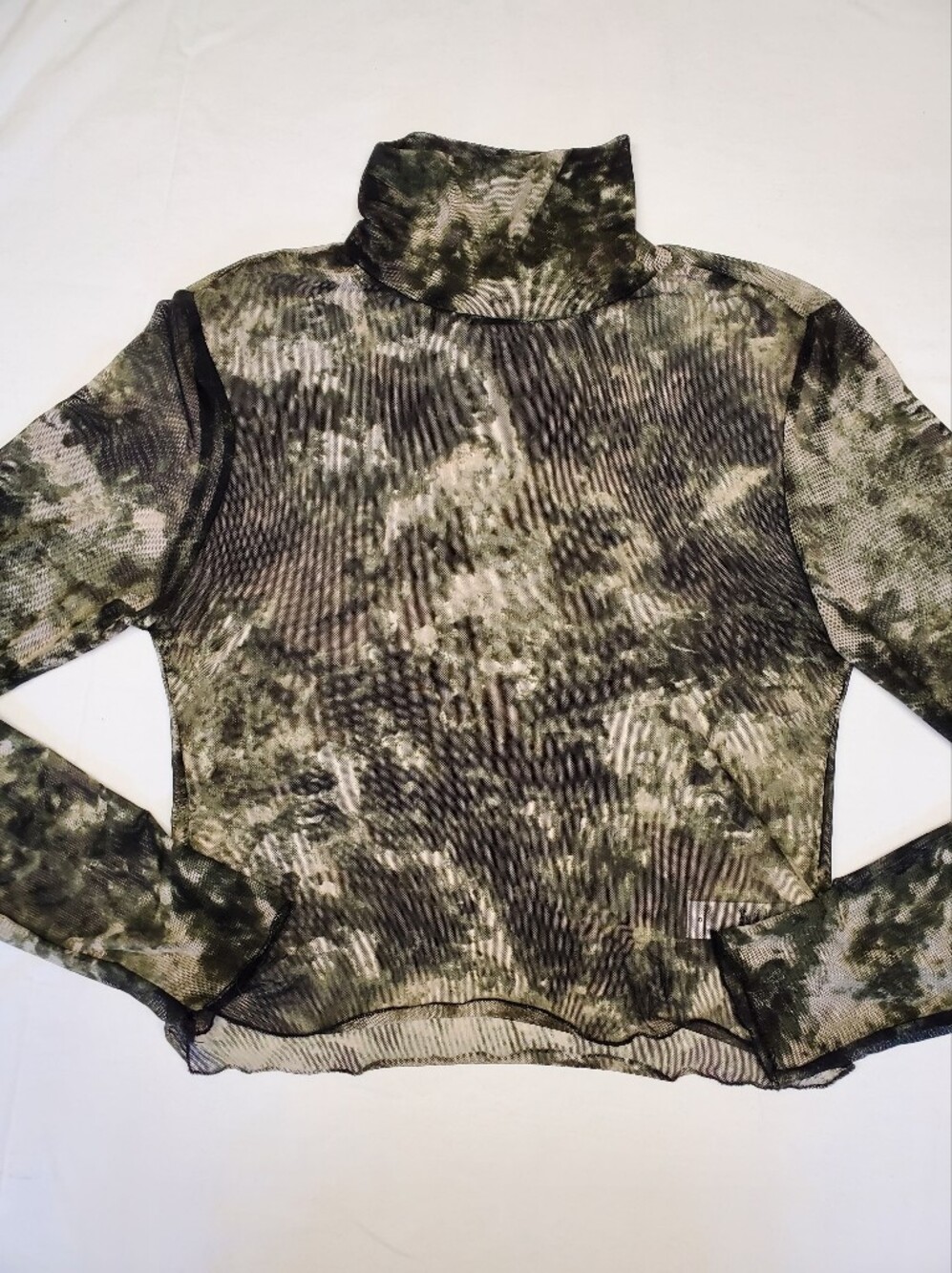 Jolie Joy Mesh Camo Top Womens L Sheer Mock Neck Y2K Festival Rave